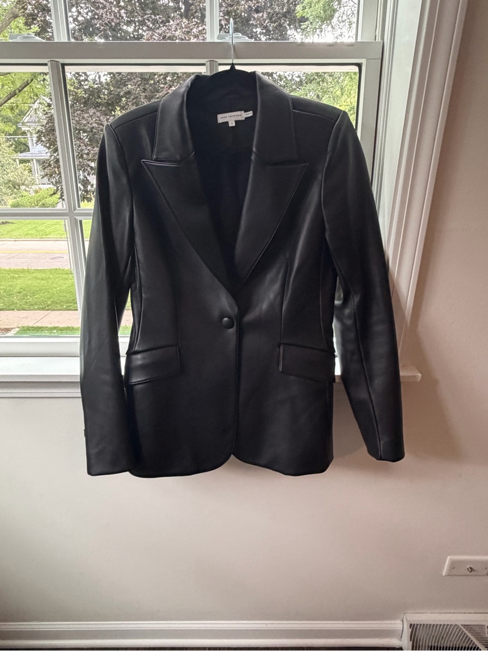 Good American Black Faux Leather Single-Button Blazer